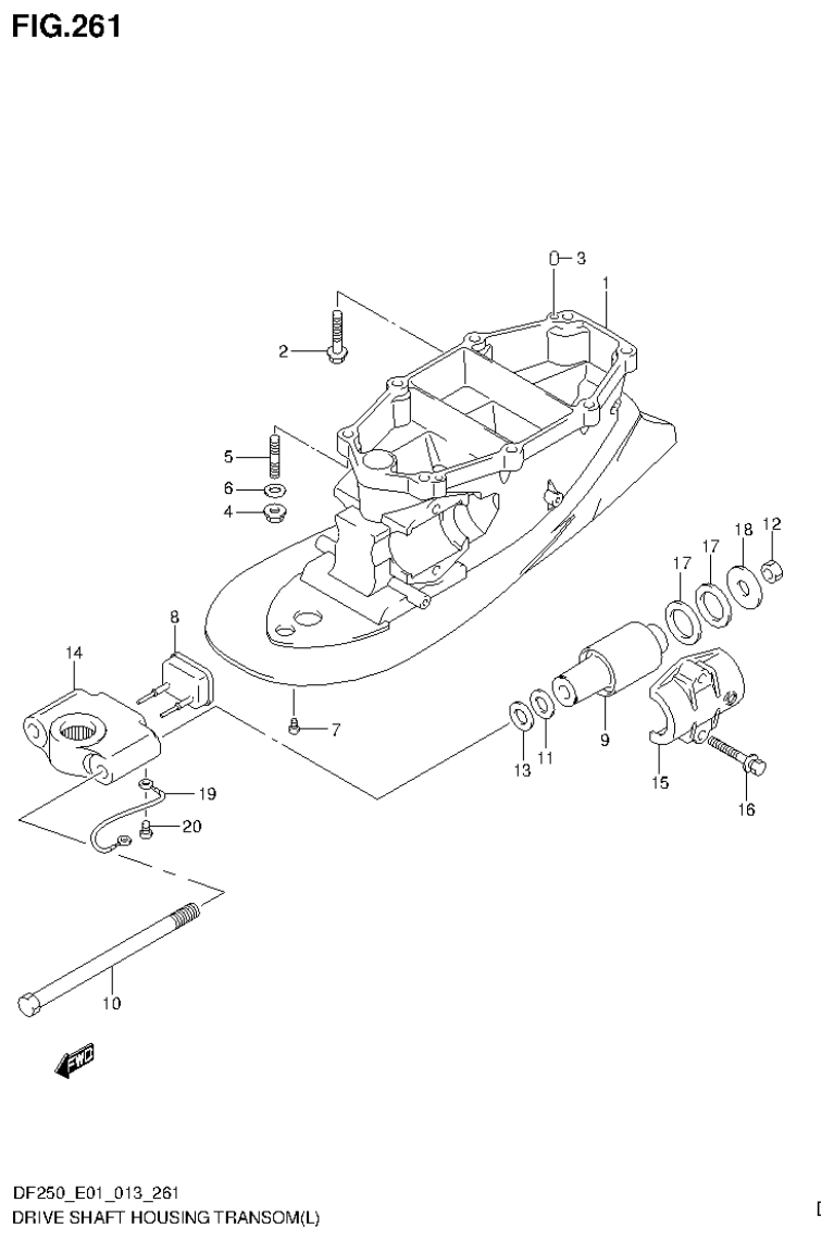 Suzuki DF200T, DF200Z, DF225T, DF225Z, DF250T, DF250Z DRIVE SHAFT HOUSING TRANSOM(L) (DF200T E1) parts diagram